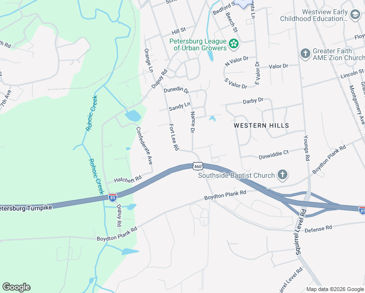 map of restaurants, bars, coffee shops, grocery stores, and more near 913 Fort Lee Road in Petersburg