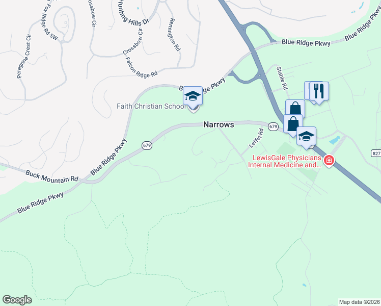 map of restaurants, bars, coffee shops, grocery stores, and more near 3690 Santa Fe Trail in Roanoke