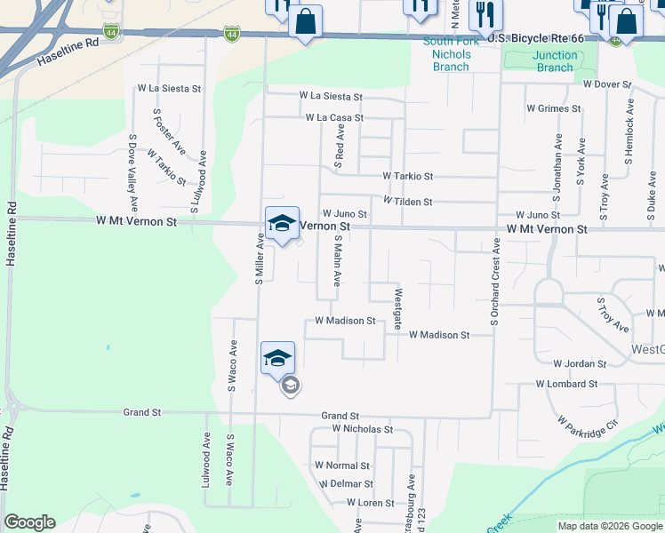 map of restaurants, bars, coffee shops, grocery stores, and more near 705 South Mahn Avenue in Springfield