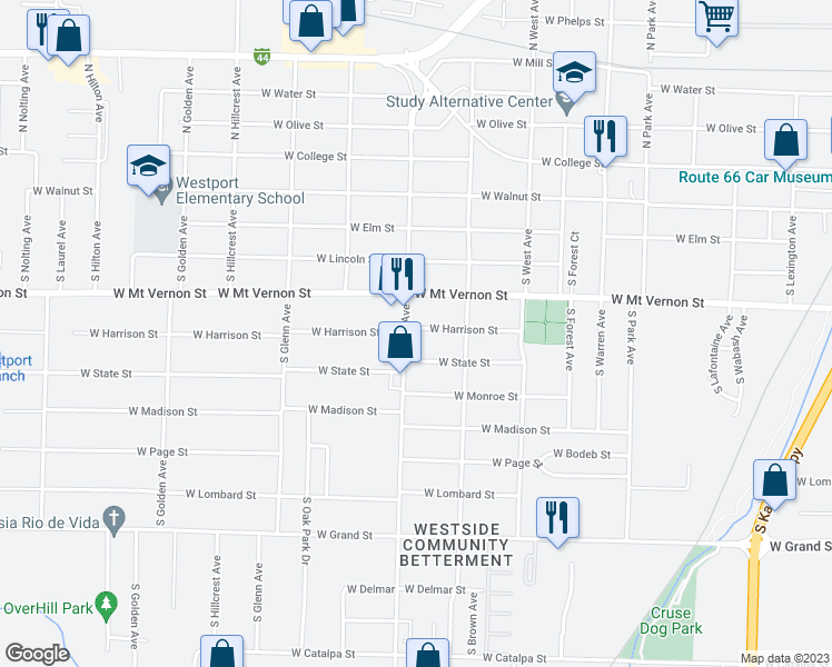 map of restaurants, bars, coffee shops, grocery stores, and more near 644 South Scenic Avenue in Springfield
