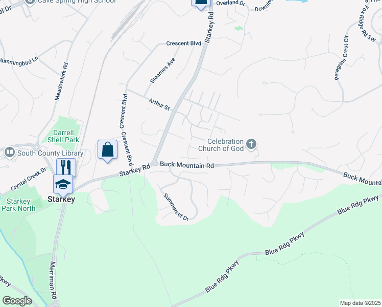 map of restaurants, bars, coffee shops, grocery stores, and more near 4555 Buck Mountain Road in Cave Spring