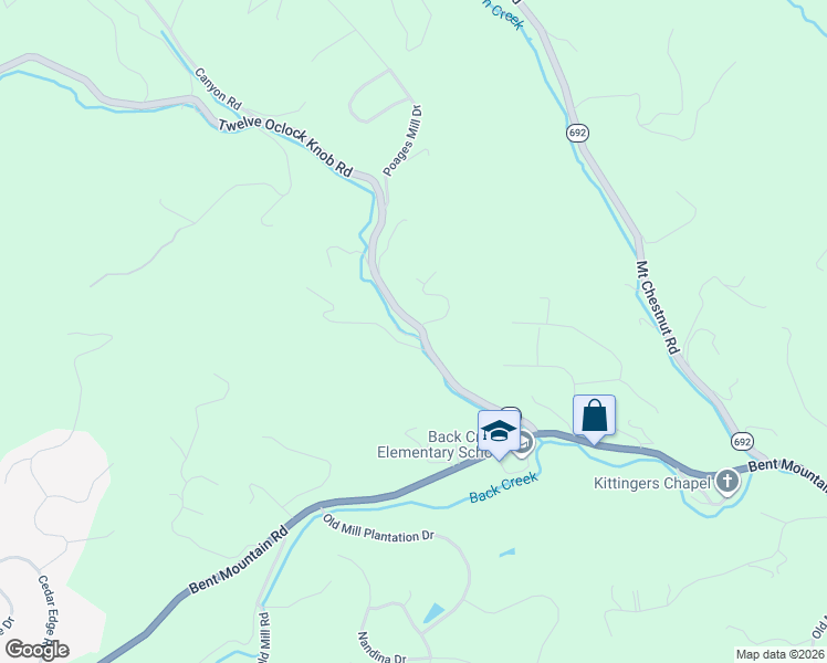 map of restaurants, bars, coffee shops, grocery stores, and more near 5963-5973 12 Oclock Knob Road in Roanoke