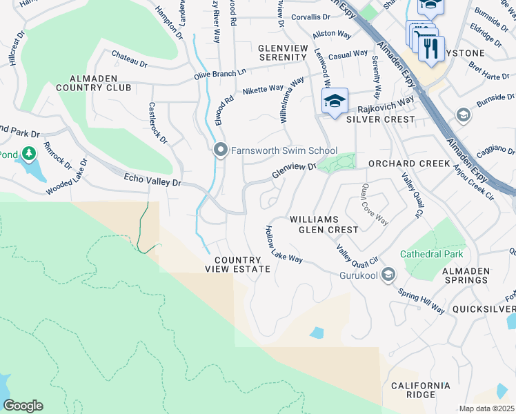 map of restaurants, bars, coffee shops, grocery stores, and more near 1140 Mallard Ridge Drive in San Jose