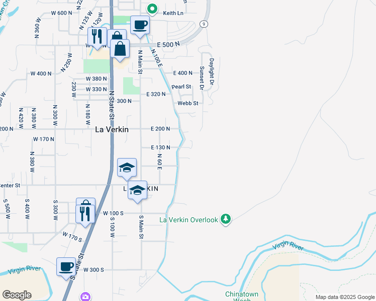 map of restaurants, bars, coffee shops, grocery stores, and more near 170 East 130 North in La Verkin