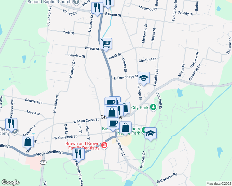 map of restaurants, bars, coffee shops, grocery stores, and more near 144-198 Main Street in Greenville