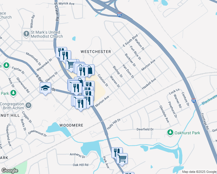 map of restaurants, bars, coffee shops, grocery stores, and more near 2101 Colston Street in Petersburg