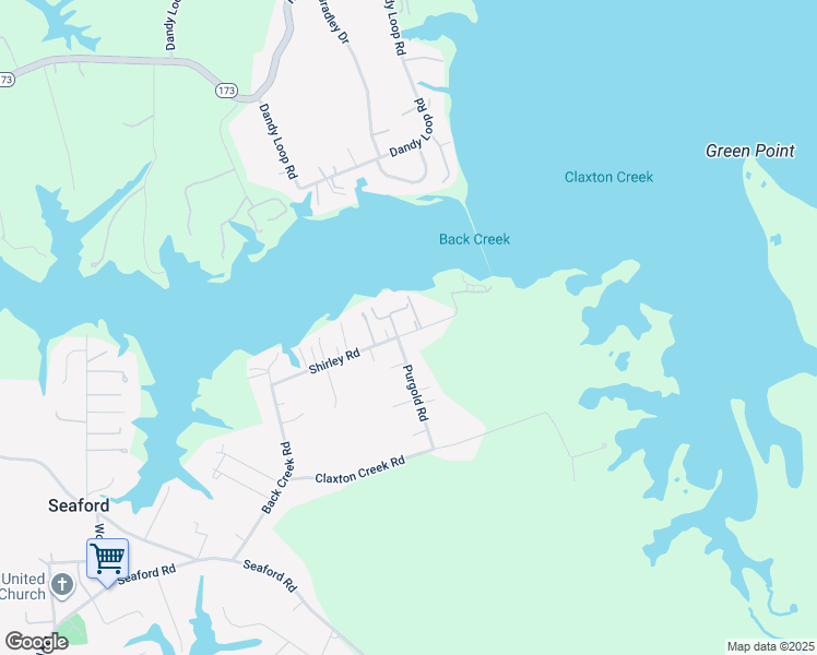 map of restaurants, bars, coffee shops, grocery stores, and more near 405 Shirley Road in Seaford