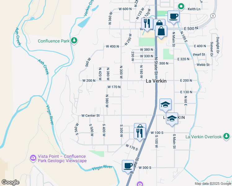 map of restaurants, bars, coffee shops, grocery stores, and more near 135 North 350 West in La Verkin