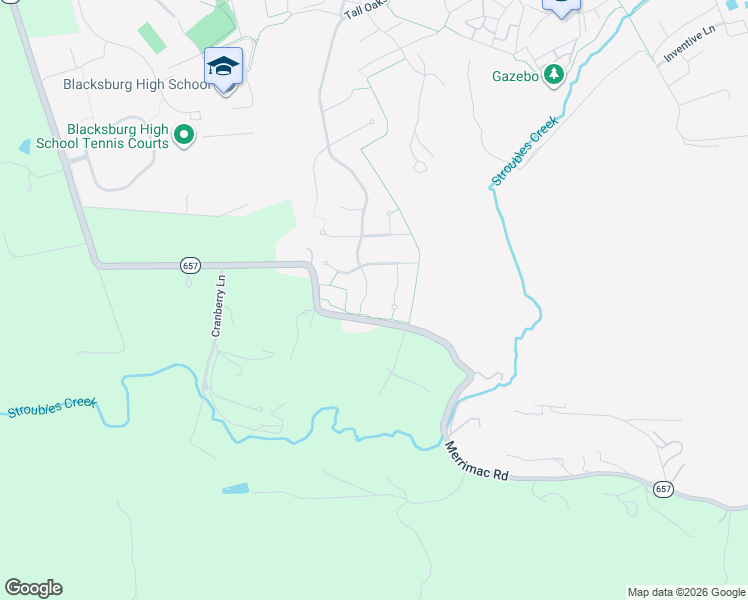 map of restaurants, bars, coffee shops, grocery stores, and more near 6102 Albemarle Lane in Blacksburg