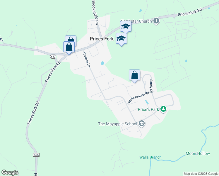 map of restaurants, bars, coffee shops, grocery stores, and more near 3041 Murril Lane in Blacksburg