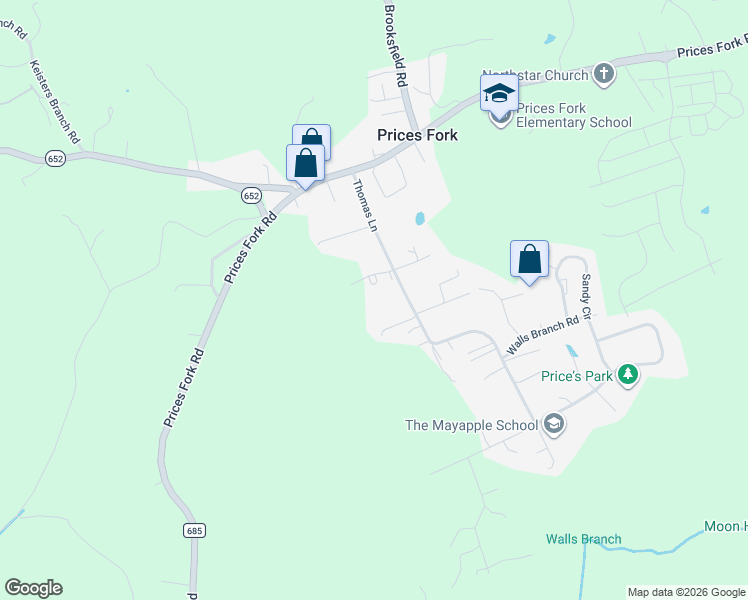 map of restaurants, bars, coffee shops, grocery stores, and more near 1521 Thomas Lane in Blacksburg
