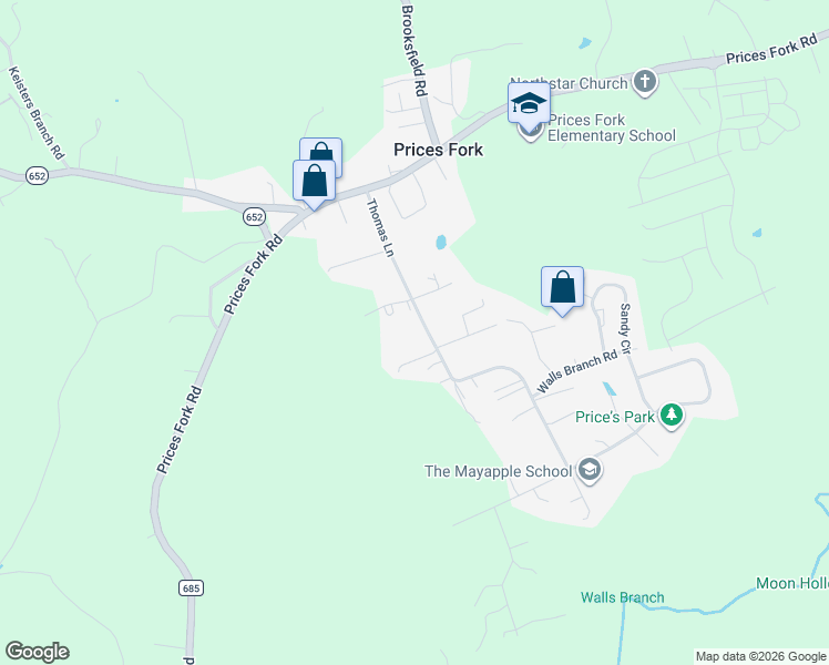 map of restaurants, bars, coffee shops, grocery stores, and more near 1521 Thomas Lane in Blacksburg