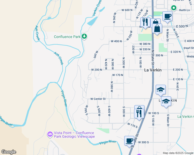 map of restaurants, bars, coffee shops, grocery stores, and more near 140 North 500 West in La Verkin