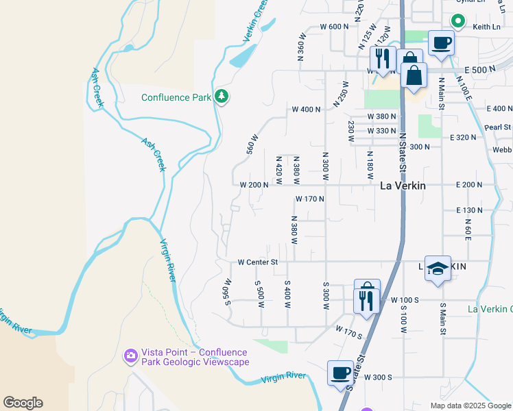 map of restaurants, bars, coffee shops, grocery stores, and more near 140 North 500 West in La Verkin