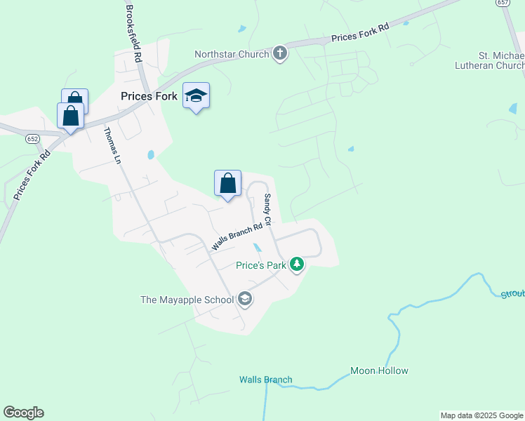 map of restaurants, bars, coffee shops, grocery stores, and more near 1504 Sandy Circle in Blacksburg