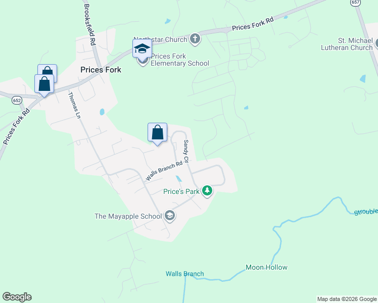 map of restaurants, bars, coffee shops, grocery stores, and more near 1432 Sandy Circle in Blacksburg