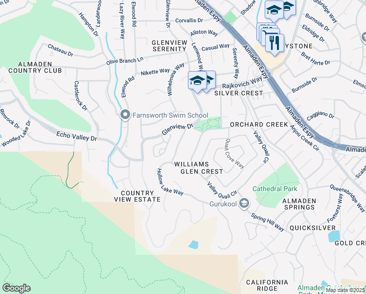 map of restaurants, bars, coffee shops, grocery stores, and more near 7058 Pelican Ridge Drive in San Jose