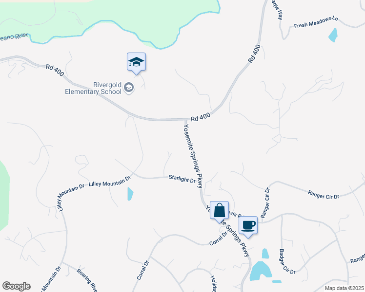 map of restaurants, bars, coffee shops, grocery stores, and more near 31388 Yosemite Springs Parkway in Coarsegold