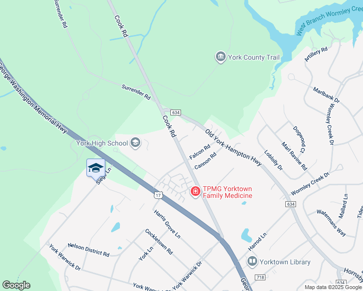map of restaurants, bars, coffee shops, grocery stores, and more near 424 Cook Road in Yorktown