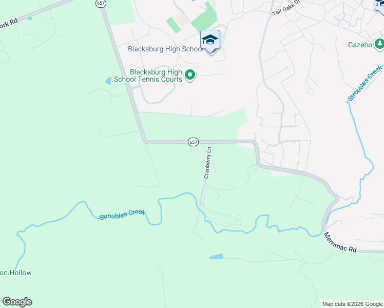 map of restaurants, bars, coffee shops, grocery stores, and more near 2051 Merrimac Rd in Blacksburg