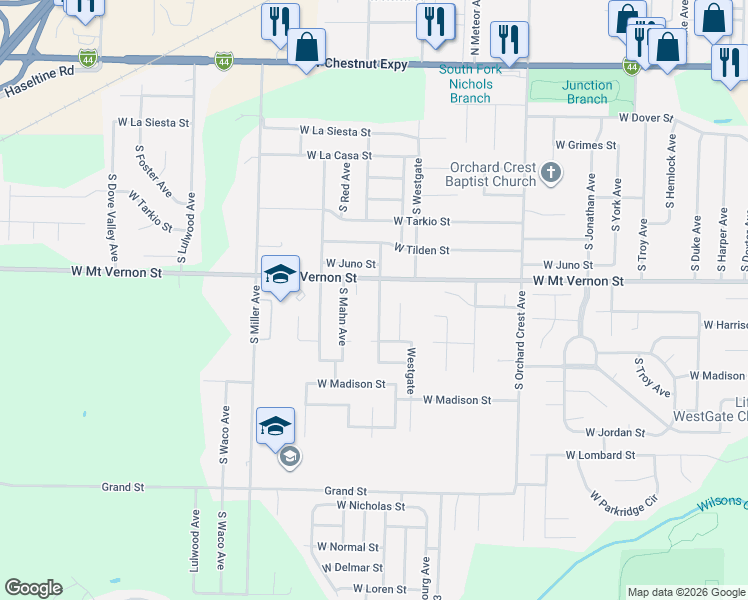 map of restaurants, bars, coffee shops, grocery stores, and more near 619 South Hazelnut Avenue in Springfield