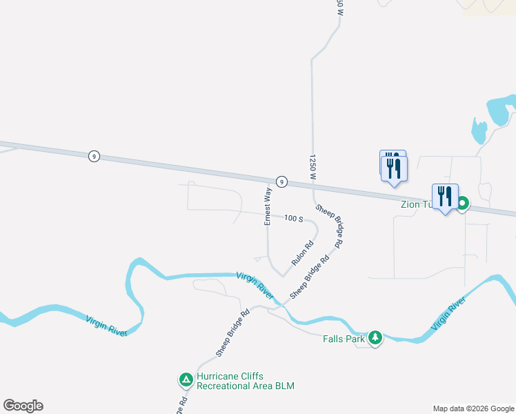 map of restaurants, bars, coffee shops, grocery stores, and more near 1440 West 100 South in Virgin