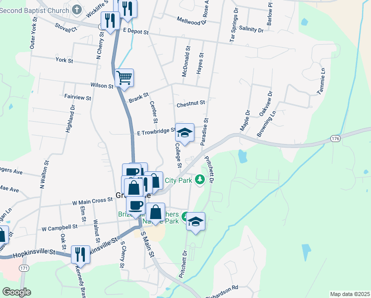 map of restaurants, bars, coffee shops, grocery stores, and more near Blackhawk Loop in Greenville