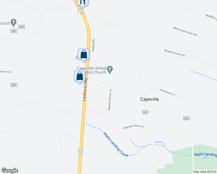 map of restaurants, bars, coffee shops, grocery stores, and more near 27302 Walnut Grove Lane in Cape Charles