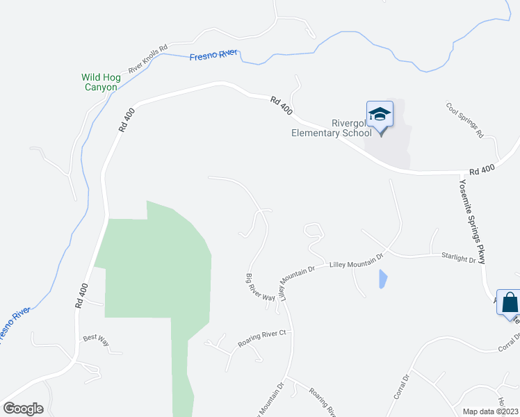 map of restaurants, bars, coffee shops, grocery stores, and more near 31367 Big River Way in Coarsegold