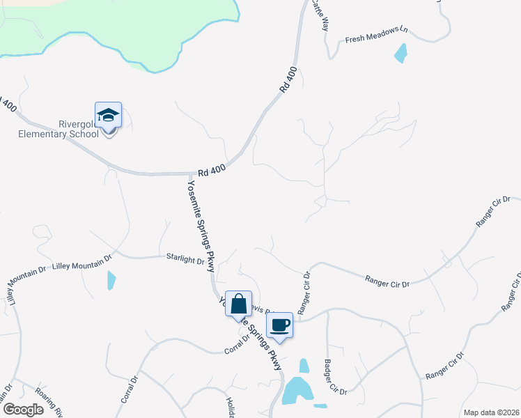 map of restaurants, bars, coffee shops, grocery stores, and more near 31375 Yosemite Springs Parkway in Coarsegold