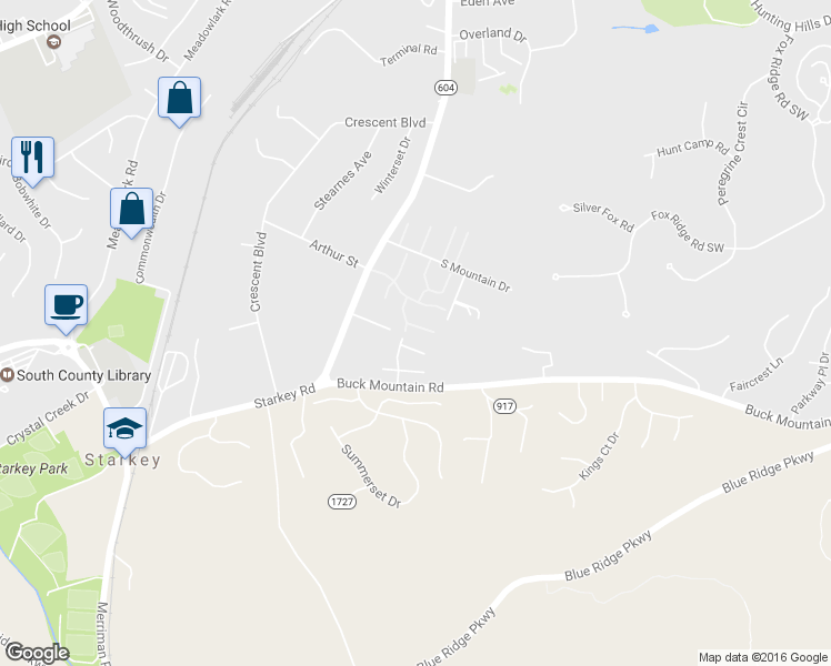 map of restaurants, bars, coffee shops, grocery stores, and more near 7317 Maple Court Southwest in Cave Spring