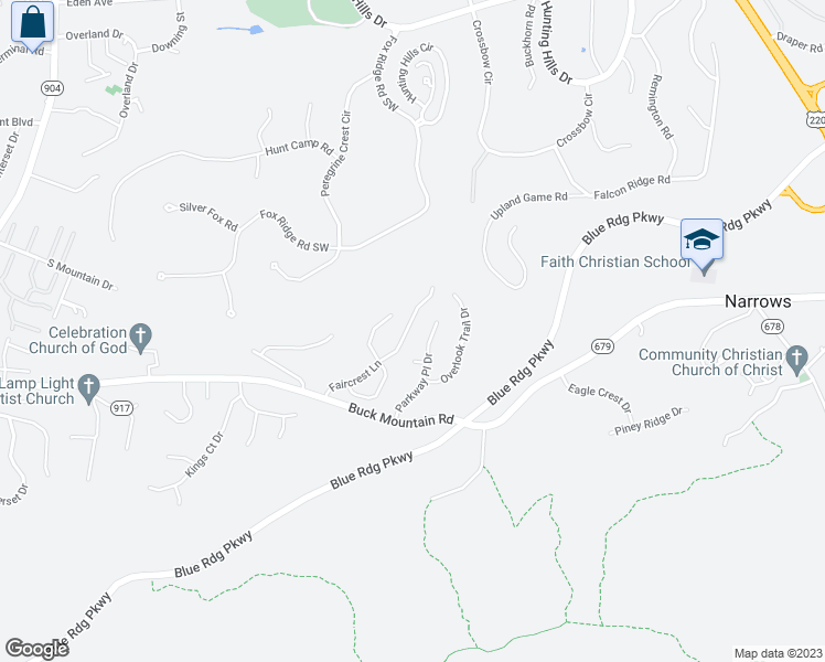 map of restaurants, bars, coffee shops, grocery stores, and more near 4335 Faircrest Lane in Cave Spring