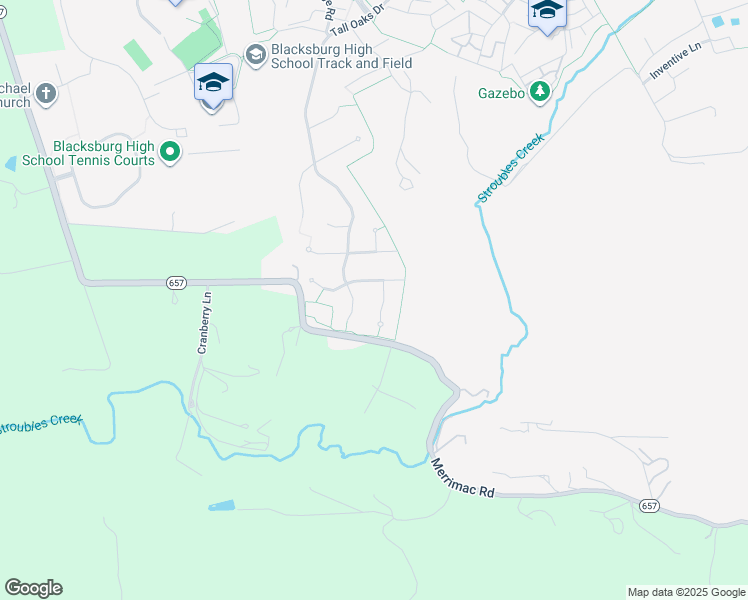 map of restaurants, bars, coffee shops, grocery stores, and more near 6102 Albemarle Lane in Blacksburg