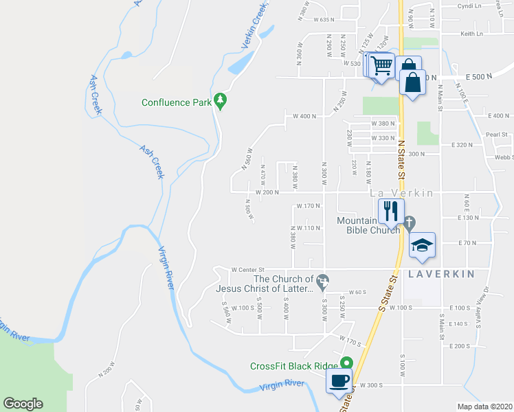 map of restaurants, bars, coffee shops, grocery stores, and more near 164 North 500 West in La Verkin
