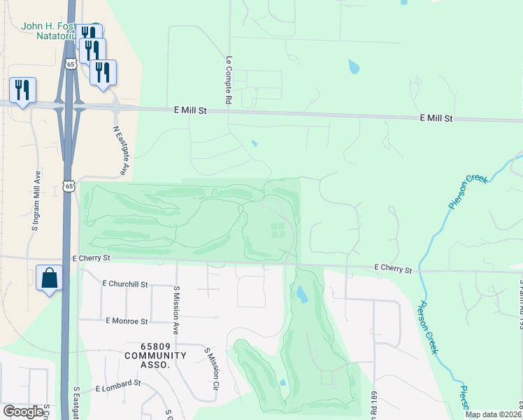 map of restaurants, bars, coffee shops, grocery stores, and more near 3909 East Cherry Street in Springfield