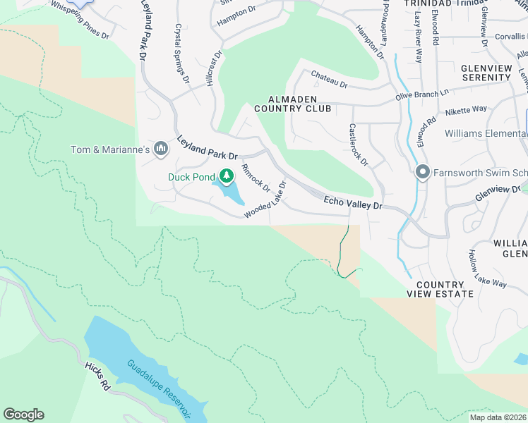 map of restaurants, bars, coffee shops, grocery stores, and more near 7080 Wooded Lake Drive in San Jose