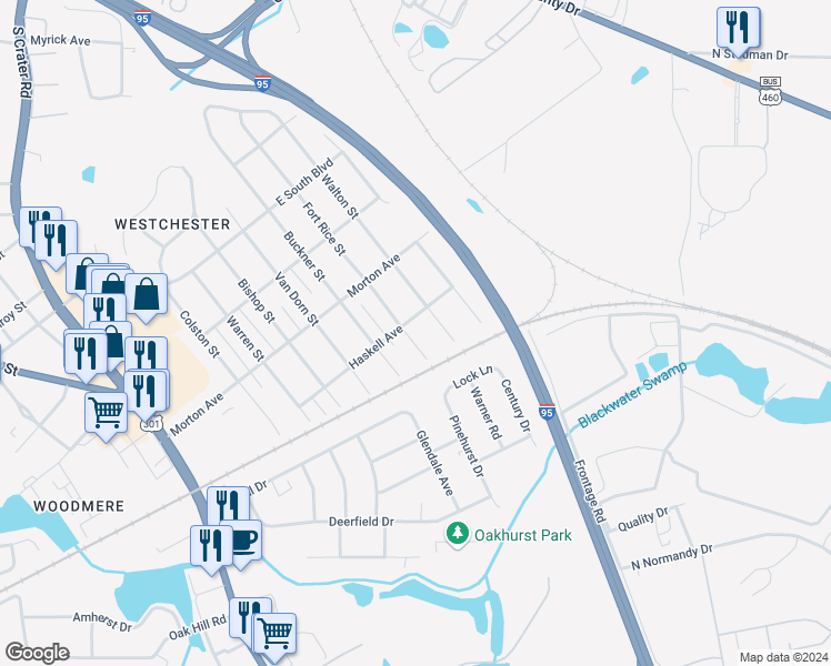 map of restaurants, bars, coffee shops, grocery stores, and more near 2311 Fort Rice Street in Petersburg
