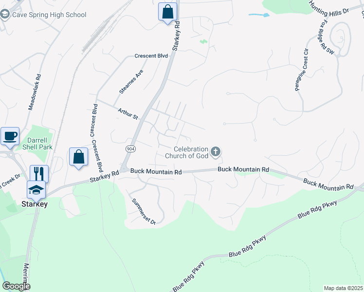 map of restaurants, bars, coffee shops, grocery stores, and more near 5646 Southern Pines Drive in Cave Spring