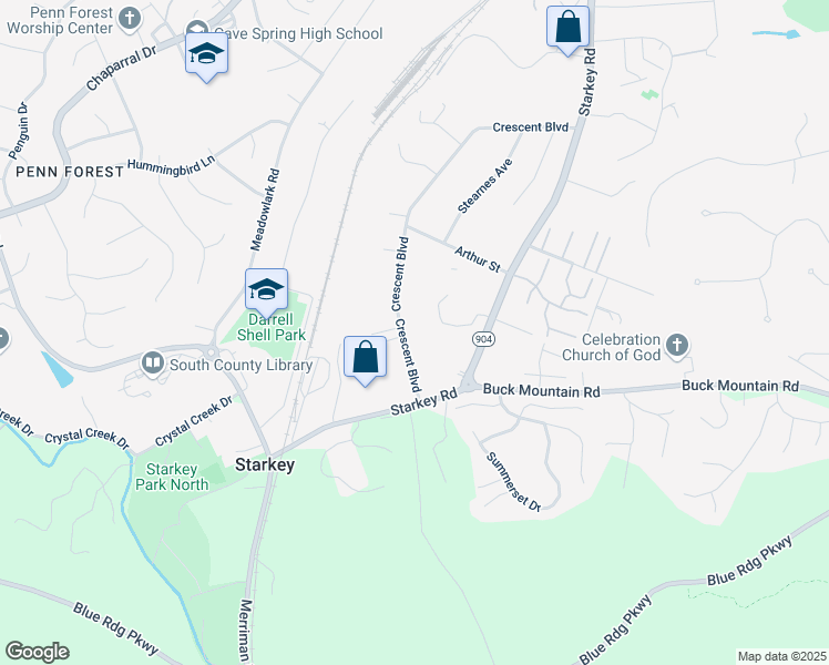 map of restaurants, bars, coffee shops, grocery stores, and more near 5720 Crescent Boulevard in Cave Spring