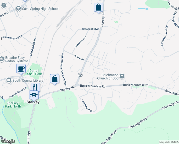 map of restaurants, bars, coffee shops, grocery stores, and more near 5638 Rockbridge Court in Roanoke
