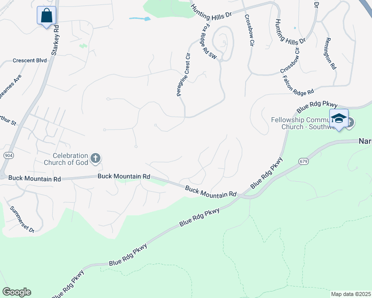map of restaurants, bars, coffee shops, grocery stores, and more near Campbell View Lane in Roanoke