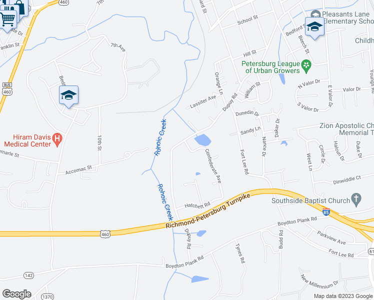 map of restaurants, bars, coffee shops, grocery stores, and more near 622 Confederate Avenue in Petersburg