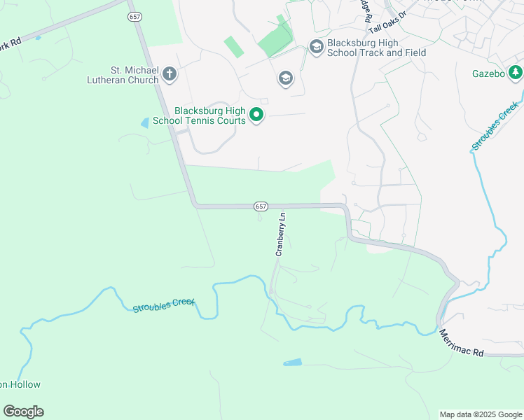 map of restaurants, bars, coffee shops, grocery stores, and more near 2049 Merrimac Road in Blacksburg