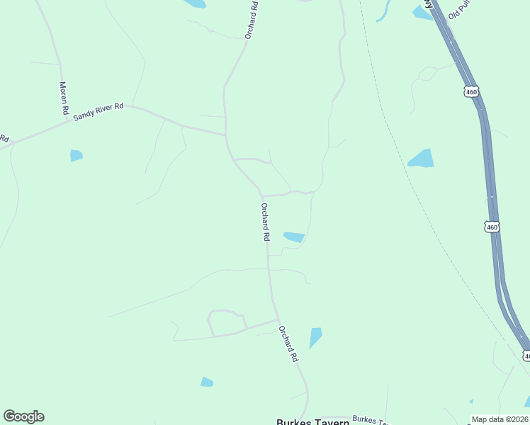 map of restaurants, bars, coffee shops, grocery stores, and more near Orchard Road in Burkeville