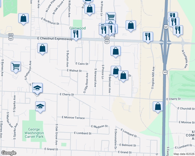 map of restaurants, bars, coffee shops, grocery stores, and more near 510 South Airwood Avenue in Springfield