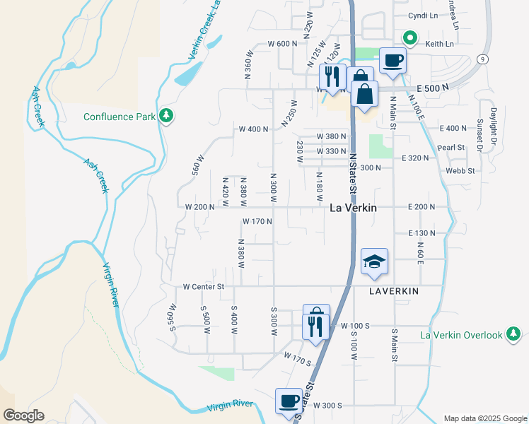 map of restaurants, bars, coffee shops, grocery stores, and more near 315 West 200 North in La Verkin