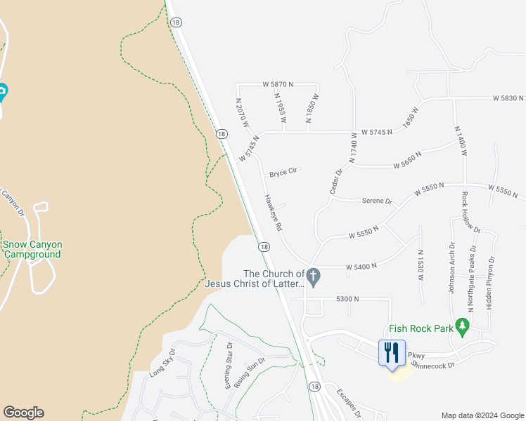 map of restaurants, bars, coffee shops, grocery stores, and more near 5547 North 2000 West in Saint George