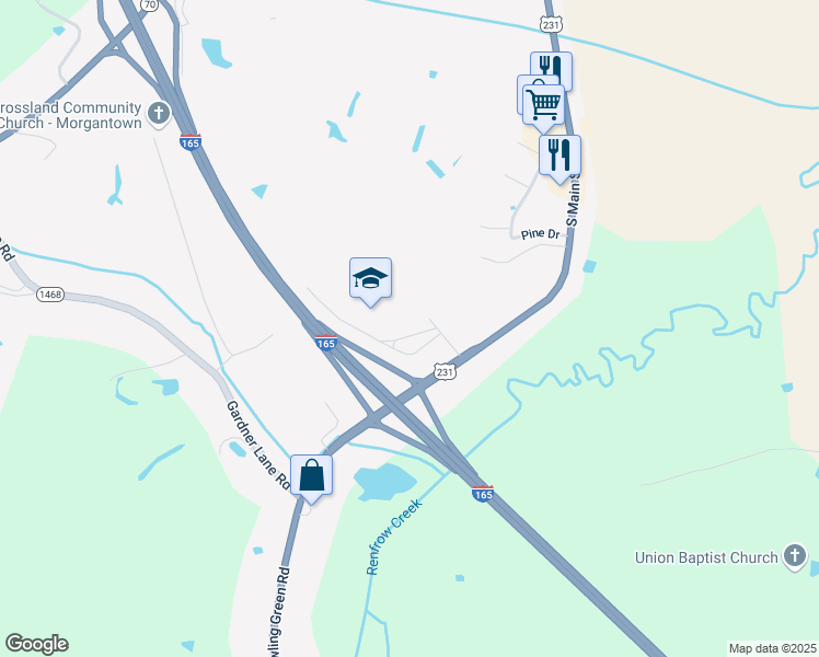 map of restaurants, bars, coffee shops, grocery stores, and more near 1147 South Main Street in Morgantown