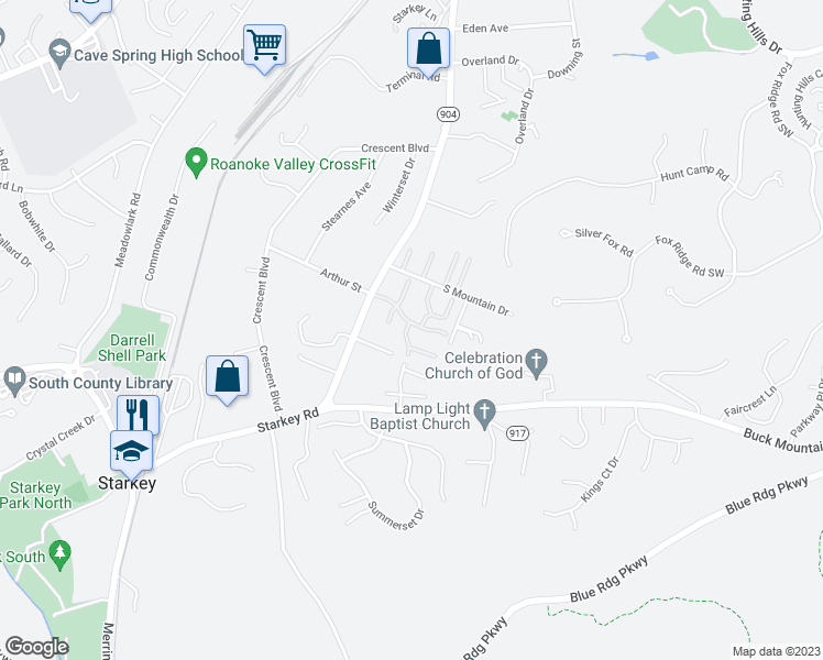 map of restaurants, bars, coffee shops, grocery stores, and more near 7125 Woods Crossing Drive in Cave Spring