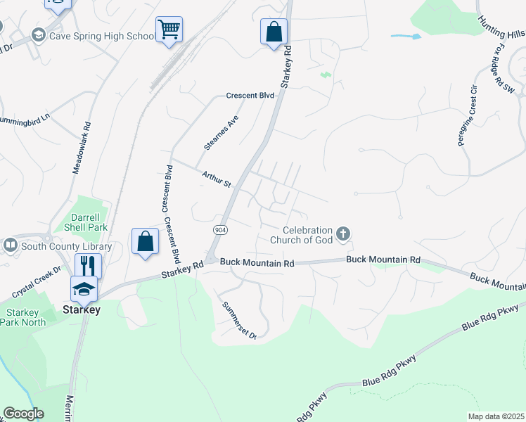 map of restaurants, bars, coffee shops, grocery stores, and more near 7125 Woods Crossing Drive in Cave Spring